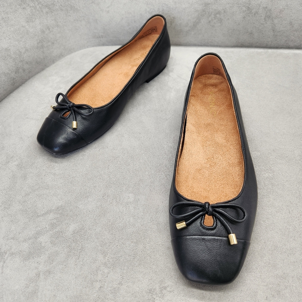 Vionic Ballet Flats 9.5 Black Leather Klara Bow Logo Arch Support Comfy New $150 - Picture 8 of 16